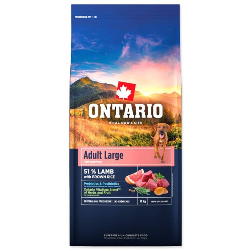 ONTARIO DOG ADULT LARGE LAMB & BROWN RICE suņu barība 12kg
